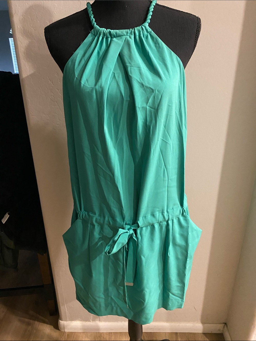 RACHEL Rachel Roy Vibrant Green Halter Tie-Waist Shift Dress